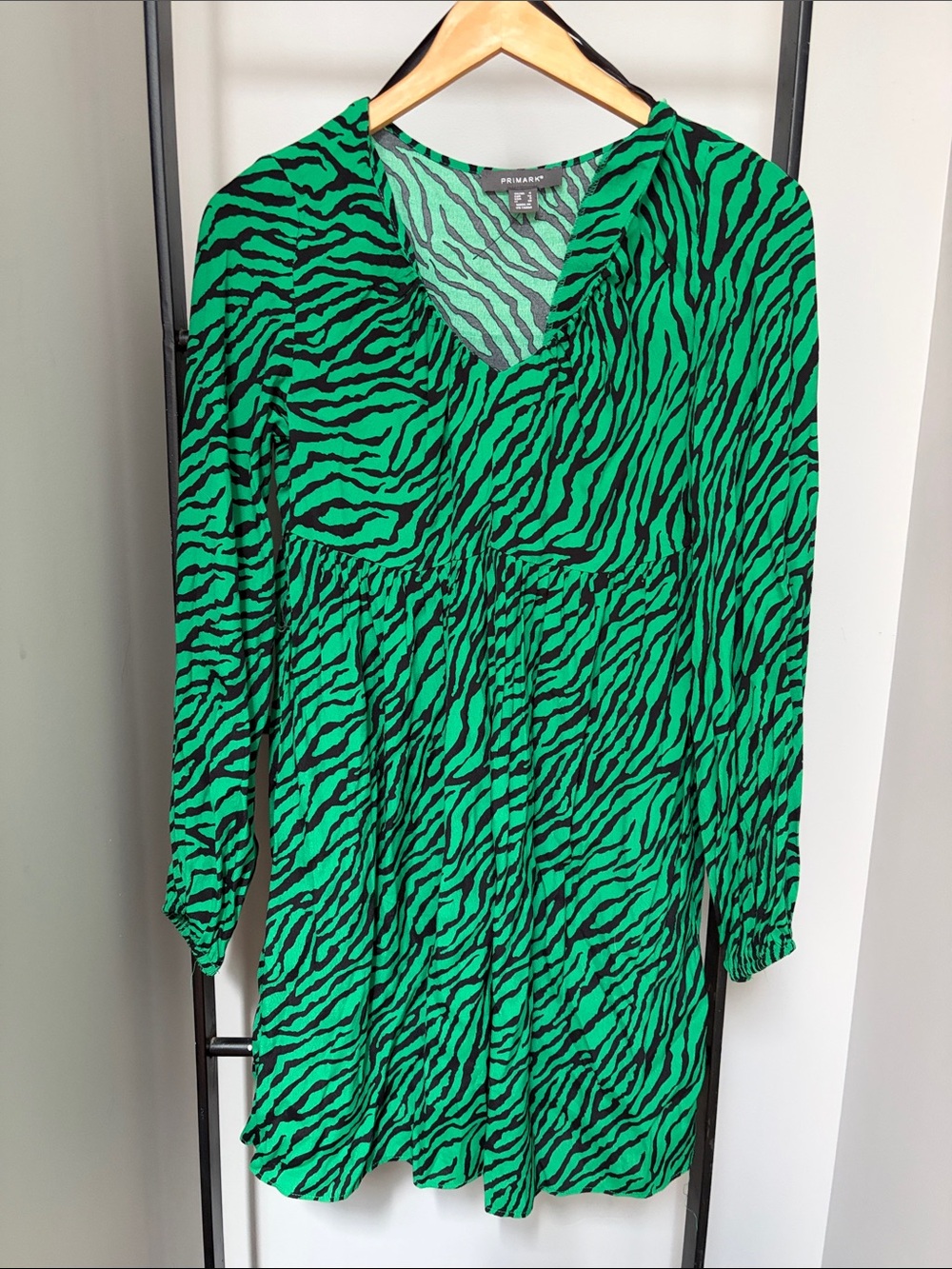 Primark Green and Black Zebra-Print V-Neck mini dress